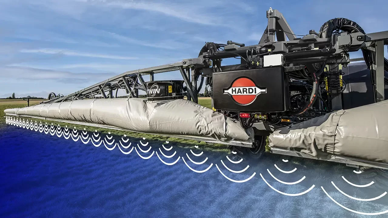 Technische HARDI-uitleg van het luchtgordijn onder de TWIN-boom